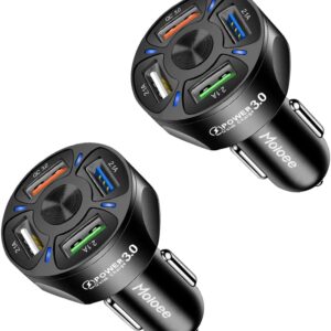 2Pack Car Charger Adapter, 4-Port USB QC 3.0