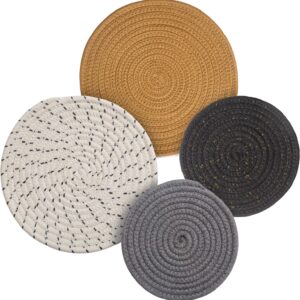Round Cotton Trivets Set of 4 in Glam by Beets & Berry, 7 inch and 9 inch Diameter, Pot Holders, Hot Pads, Hot Mats, 100% Pure Eco Cotton, Boho, Farmhouse, Mid Century Modern, Kitchen Decor