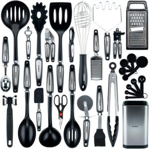 SMIRLY BLACK KITCHEN UTENSILS SET WITH HOLDER