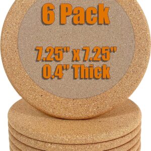 aionemore Cork Trivets for Hot Pots and Pans, 6 Set of 7.25 inches Pot Holders for Housewarming Gifts, Craft Stuff for Bulletin Board and Cork Boards Tiles